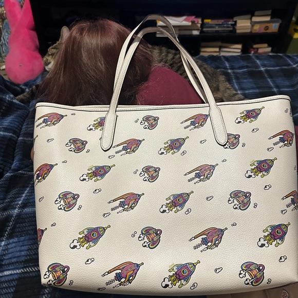 Coach White Limited Edition Rocket Print City Tote Bag - Picture 5 of 12